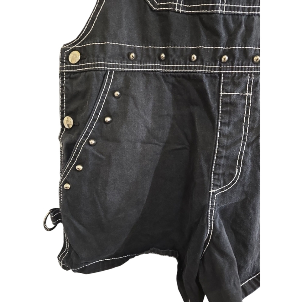 Tripp NYC Daang Goodman Darkstreet Studded Goth Punk Bib Overall Shorts Medium - Picture 4 of 7
